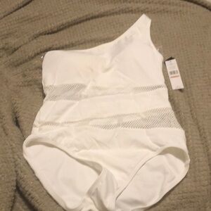 Stylish White womens one piece swimsuit.